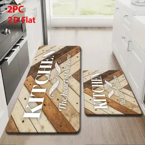 2/3pcs Soft Flannel Kitchen Mat Set, Non-Slip Bottom, Absorbent, American Country Style, Ideal for Bathroom, Laundry Room, Hallway, Kitchen Rugs