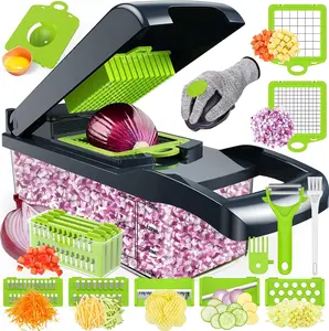 Vegetable Chopper,Food Chopper,Pro 17 in1 Multifunctional Onion Chopper,Veggie Chopper,Vegetable Chopper With Container,Vegetable Slicer Dicer Cutter,Mandoline Slicer,Salad,Garlic Chopper (17 in1)
