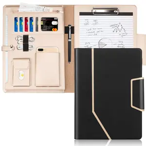 Conference Folder - Executive Business Padfolio with Letter/A4 Size Clipboard, Document Sleeve & Card Holders - Black