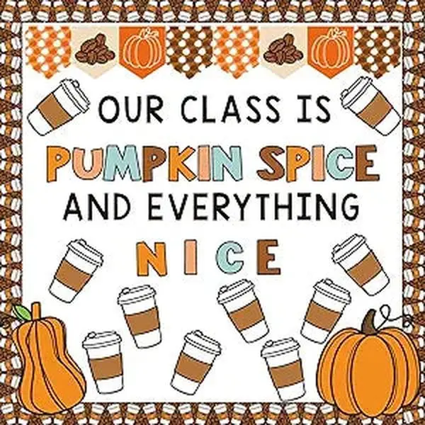 Fall Pumpkin Coffee Cup Bulletin Board Decoration Set Latte Pumpkin Spice and Everything Nice