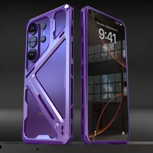 For Samsung Galaxy S25 Ultra Military-Style Shockproof Case, Snap-On Installation, External Lens Protector Included, Heavy Metal Armor Phone Case - Black