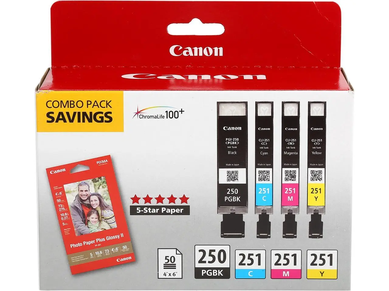 Canon PGI-250/CLI-251 Ink Cartridge - Combo Pack - Pigmented Black/Cyan/Magenta/Yellow/Paper