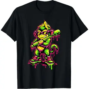 Kids' Boys' Banana Funny Monkey Baseball Drip Ice Cream Cartoon Print Tee, Casual Graphic Shirt, Figure Print Casual Sleepwear Top