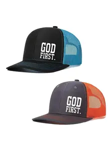 2pcs/1pc Unisex Baseball Cap GOD FIRST Letter Printing Hat Mesh Hats for Mens Women Richardson Slightly Curved Brim Baseball Cap Adjustable Trucker Hats Dad Hats Outdoor Mesh Breathable Sun Hat Trucker Caps