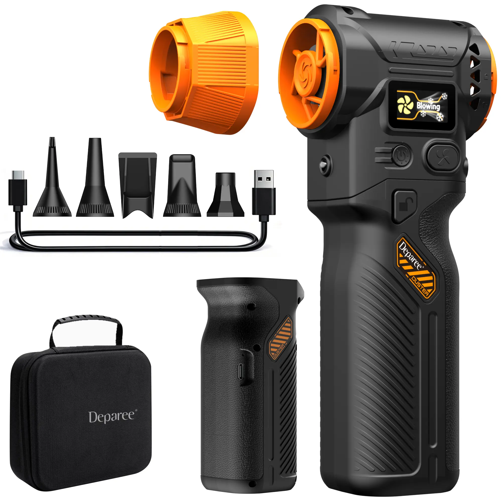 Portable High-Capacity Cordless Rechargeable Electric Air Duster, Powerful Air Blower with 2×10000mAh Dual Replaceable Batteries, Fast Charging, USB Port, LED Light, Spray Alternative for PC, Camera Cleaning