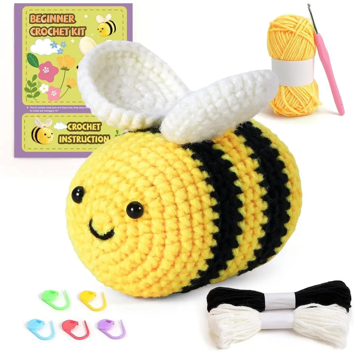Crochet Kit for Beginners, Crochet Starter Kit with Detailed Instructions and Video Tutorials, Complete Crochet Animal Kit, Crochet for Adults Kids, Adorable Bee