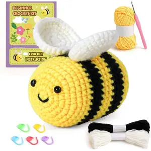 Crochet Kit for Beginners, Crochet Starter Kit with Detailed Instructions and Video Tutorials, Complete Crochet Animal Kit, Crochet for Adults Kids, Adorable Bee