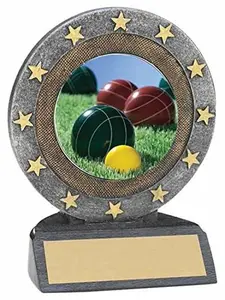 BuyAwardsandTrophies Bocce Ball Resin Trophy - Plastic Trophy with Base, Awards and Trophies for Sports Competition, Prizes for Adults and Kids Gray, 4 1/4"