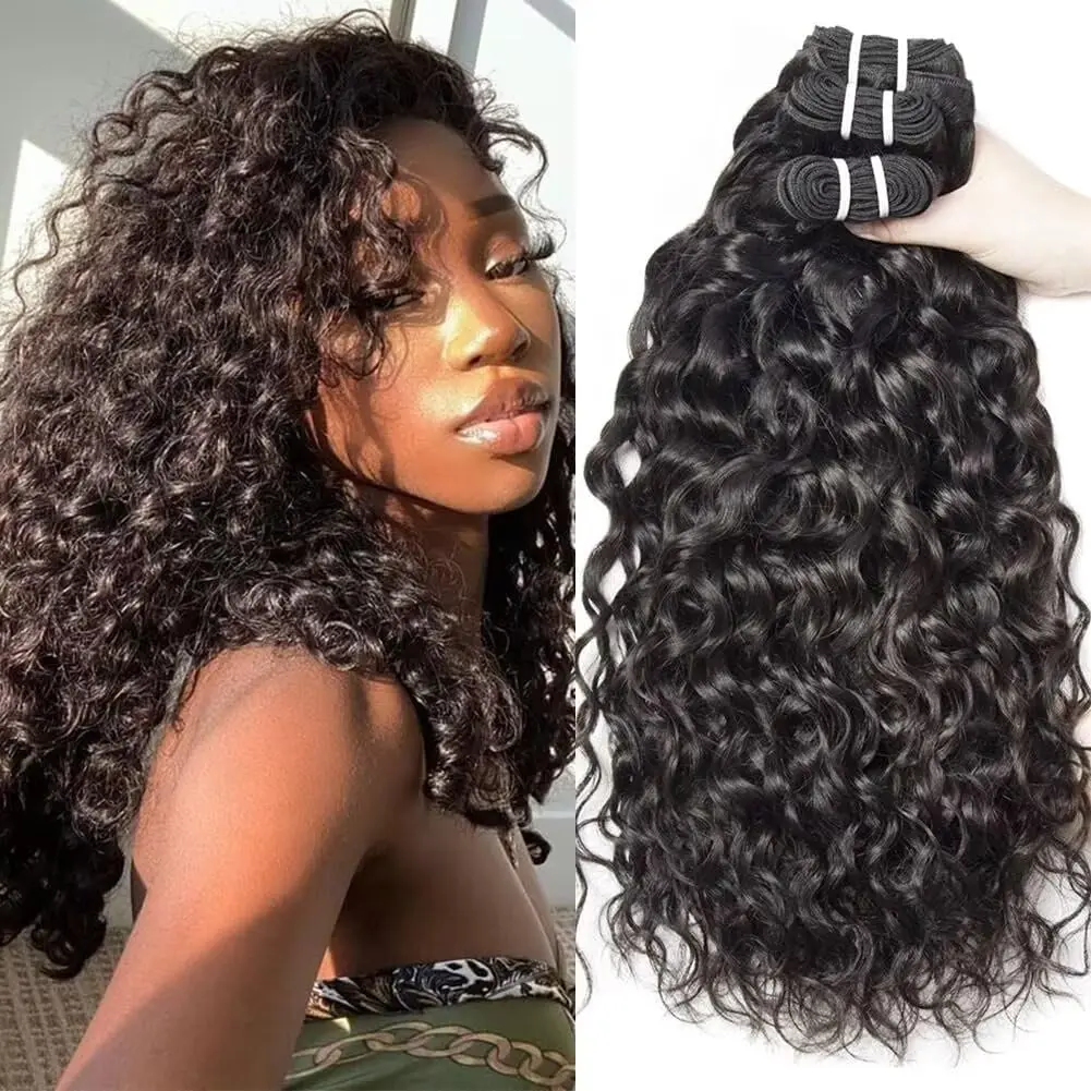 Water Wave Human Hair Bundles Wet and Wavy Bundles Human Hair Brazilian Unprocessed Remy Hair Water Wave Weave Extensions Natural Black