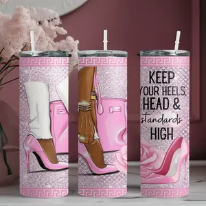 1pc 20oz stainless steel water bottle features a design with high heels and pink roses, and includes a straw. It's suitable for everyday use at the gym, while traveling, driving, or at home. A great gift for family and friends.