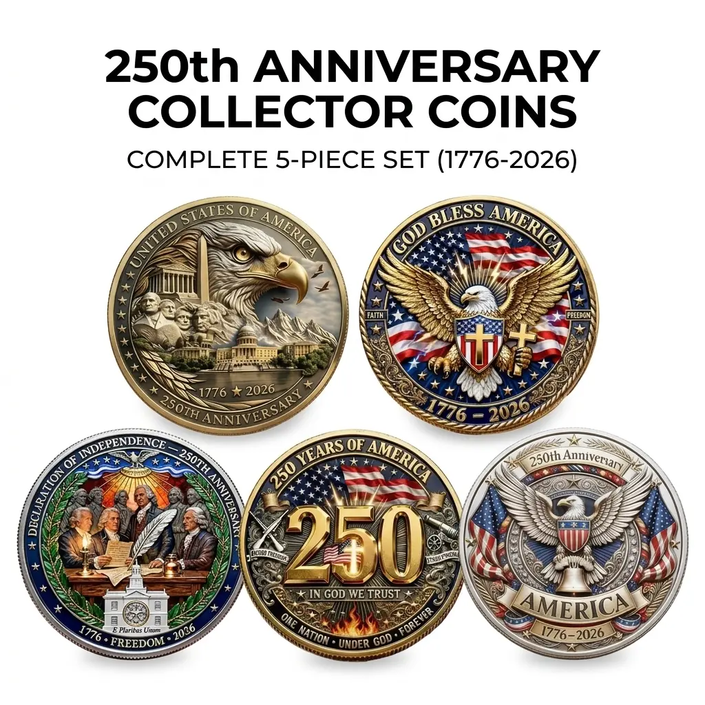 US 250th Anniversary Commemorative Coins, 3D Embossed Metal Collector Coin, 1776-2026 3D Embossed Metal Coins with Patriotic Eagle Liberty Design, Home Decor Souvenir Collectible