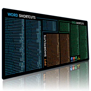Word/PPT/Excel Shortcuts Mouse Pad - Extended XL Office Keyboard Mat, Stitched Edges | Non-Slip Base Excel Cheat Sheet Desk Pad (31.5x11.8) Inch