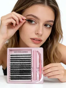 Mixed length false eyelash set, including adhesive, tweezers, natural eyelash extension technique, imitation clustered false eyelashes for enhancing eyelash effect, eyelash gel extender, clustered eyelashes, cosmetics, perfect makeup lightweight products