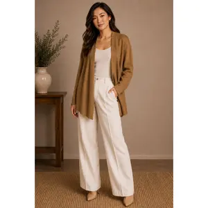 🧥✨ Charter Club Luxury 100% Cashmere Open Front Cardigan Sweater – Camel Brown – Women’s Luxury Layering Piece ✨ Size Petite Large