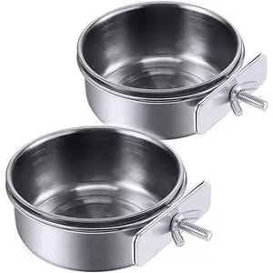 Parrot Feeding Cups Birds Food Dish Stainless Steel Parrot Feeders Water Cage Bowls with Clamp Holder for Cockatiel Conure Budgies Parakeet Parrot Macaw Small Animal Chinchilla Pack of 2