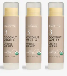 Numbrrrz Organic Lip Balm – Coconut Vanilla (3-Pack) – USDA Certified, Clean Moisturizing Lip Care, Large .50 oz Tubes