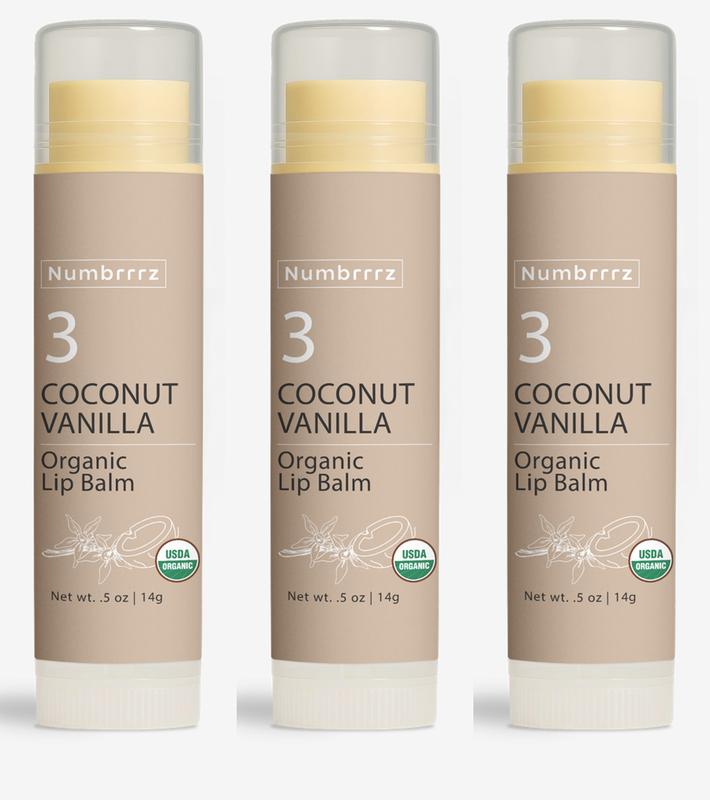Numbrrrz Organic Lip Balm – Coconut Vanilla (3-Pack) – USDA Certified, Clean Moisturizing Lip Care, Large .50 oz Tubes