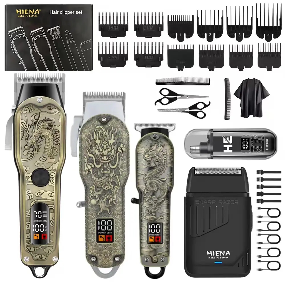 Dragon Edition Premium 5-Piece Men‘s Professional Hair Clipper Set, Vintage Dragon Engraving Design with Full Comb Accessories, Suitable for Home and Salon Use, A Tasteful Gift Choice for Men