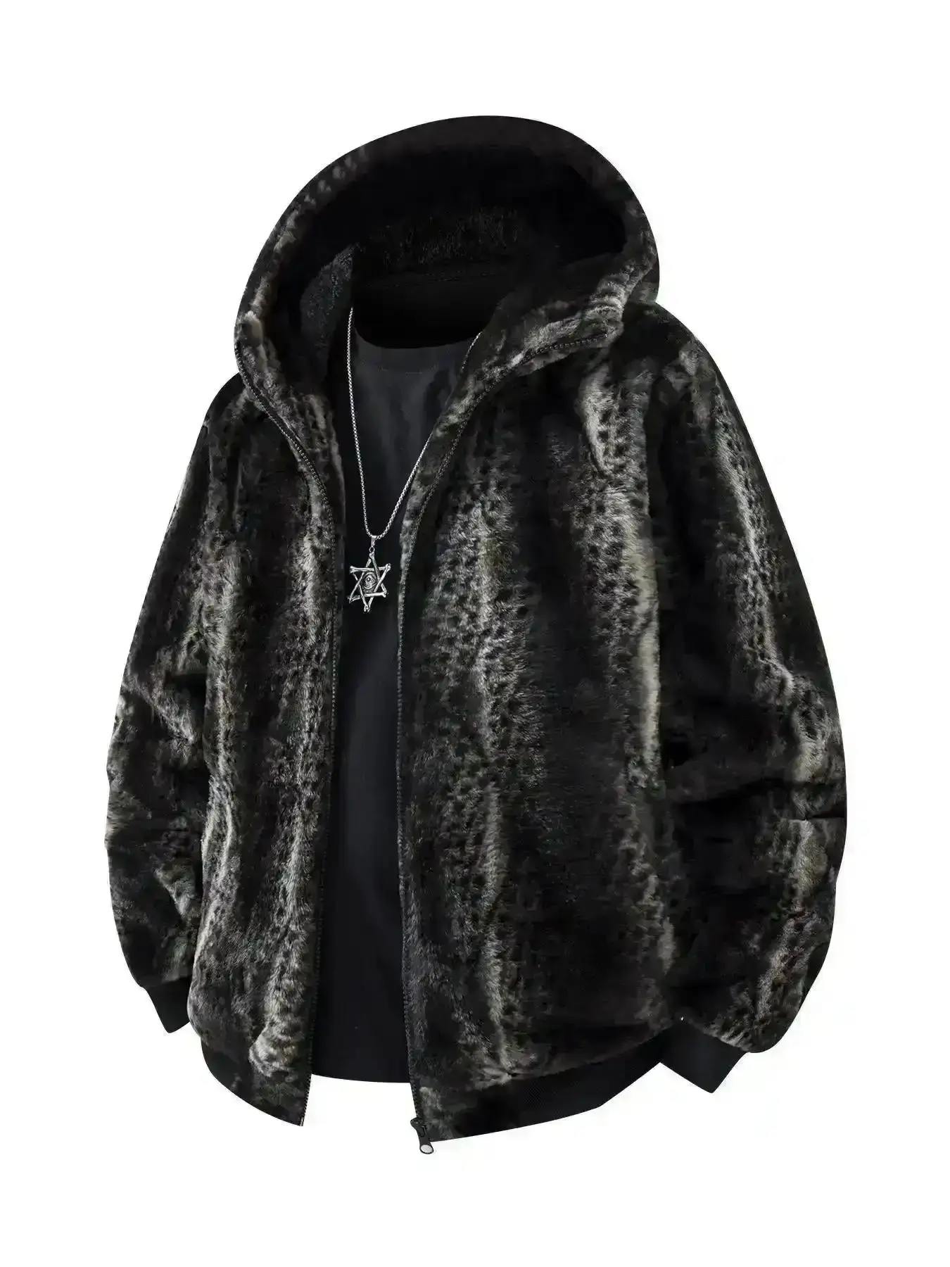 2026 Men's Leopard Print Double-Sided Fleece Jacket Winter Fashion Warm Coat Hooded Outerwear for Autumn Winter Trendy Reversible Streetwear Coats, blazer, office blazer, pullover hoodie, pullover, graphic hoodie