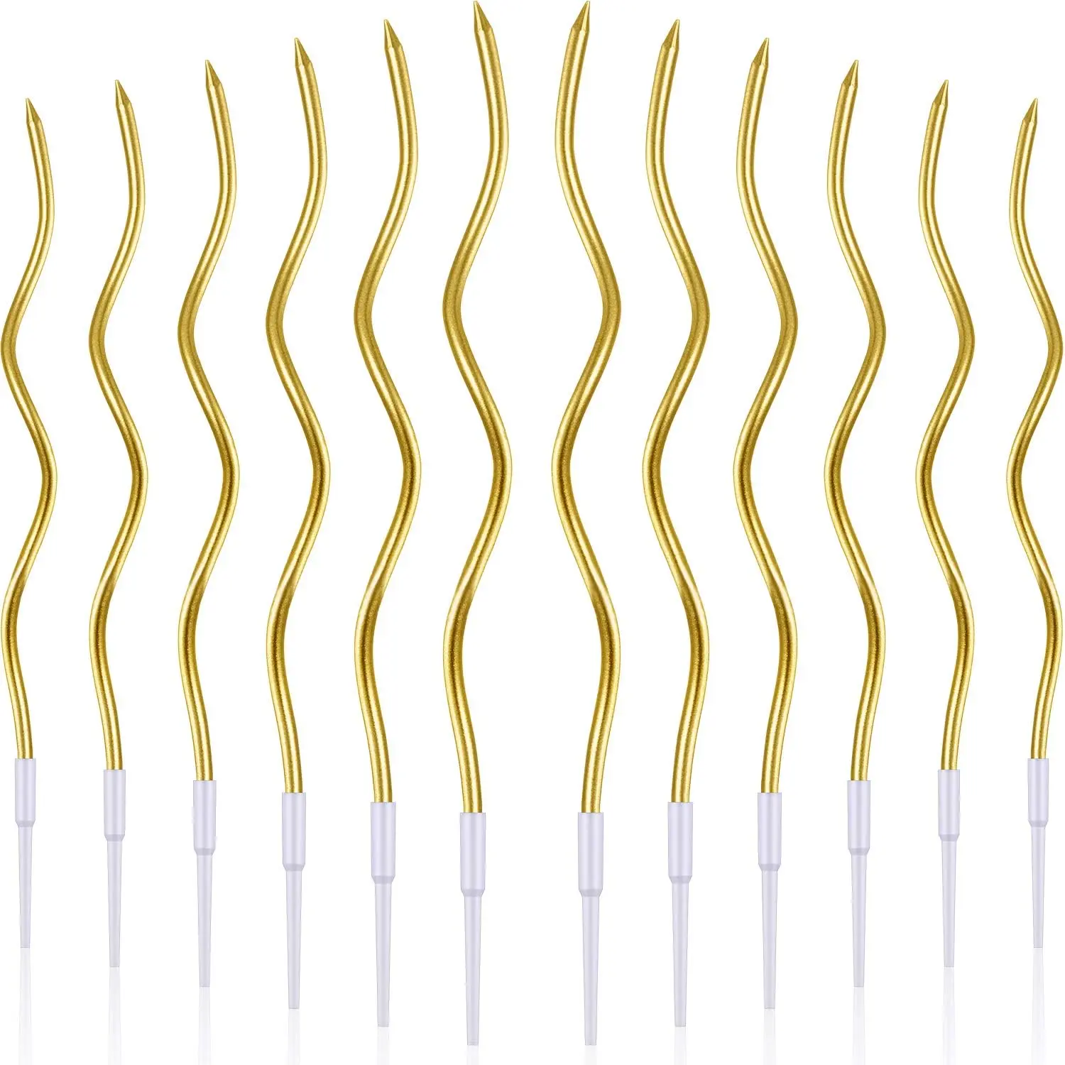 12 count Twisted Birthday Candles Spiral Metallic Cupcake Thin Long Cake Candles with Holders for Birthday Wedding Party()