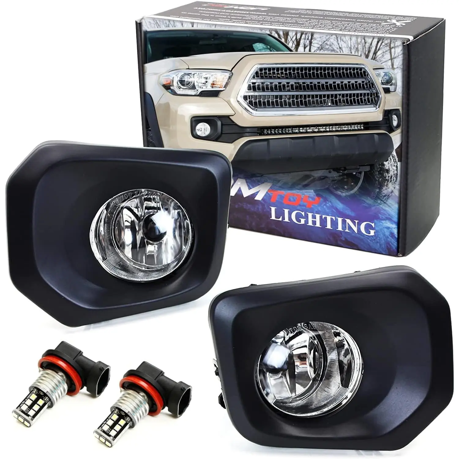 iJDMTOY Clear Lens Fog Lights Foglamp Kit with Xenon White 15-SMD LED Bulbs, Bezel Covers, On/Off Switch & Wiring Relay For 2016-23 Toyota Tacoma
