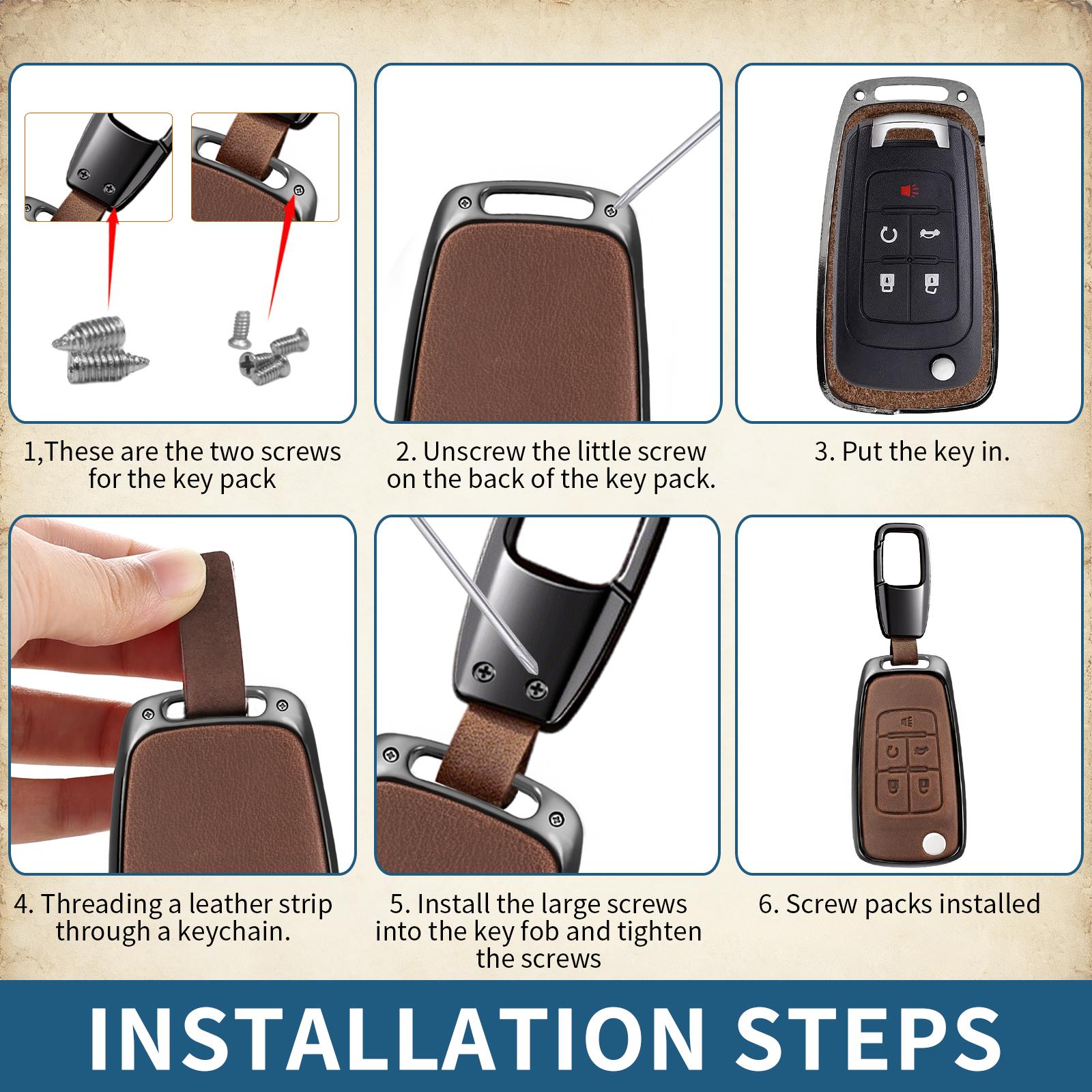 For Chevrolet flip key fob cover case with keychain,genuine leather key Shell/skin,5-Buttons fit chevy Equinox Impala Malibu Camaro Cruze Sonic Terrain Flip Key Vehicle Accessories