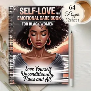 Women's Self-Love Workbook, Mental Health Journal with Exercises, Daily Affirmations & Goal Setting, Elegant African American Cover, Spiral Bound Planner