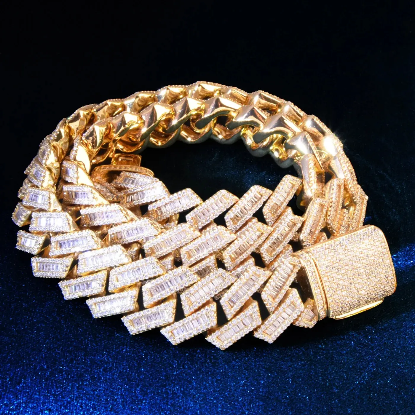 Gold Color Miami Cuban Necklace Chain Solid Iced Baguette Zircon Men's Hip Hop Link Choker Fashion Rock Jewelry 17mm