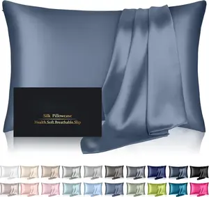 Silk Pillowcase for Hair and Skin, Mulberry Silk Pillow Cases Standard Size, Anti Acne Cooling Sleep Both Sides Natural Silk Satin Pillow Covers with Hidden Zipper, Gifts for Women Men, Ash Blue