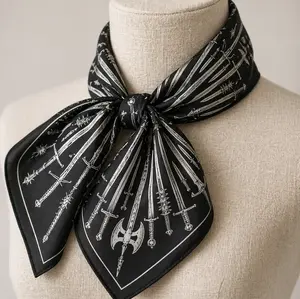 Gothic Fantasy Bandana – Medieval Weapons Scarf, Swords Axes Maces Design, Black Metal DnD Inspired Head Wrap