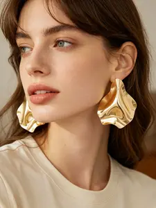 Irregular Ruffled Statement Earrings, Oversized Metal Ear Jewelry for Women, Trendy Fashion Accessory, Perfect Gift Idea