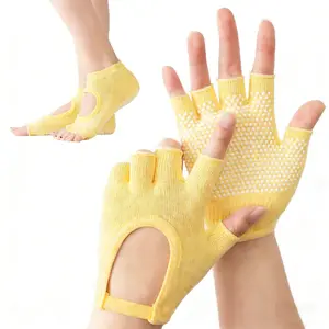 Professional Anti-Slip Yoga Training Set ：5-Toe Yoga Socks & Matching Gloves with Open Top & Full Silicone Grip - Enhance Mind-Body Connection for Pilates, Aerial Yoga & Balance Training