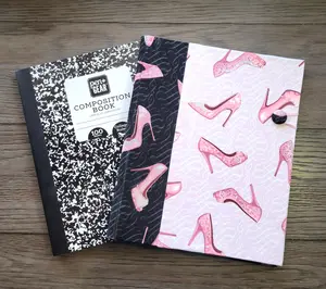 Chic Brico Fabric Covered Hardcover Notebook Composition Book Cover - Pink & Black Stilettos