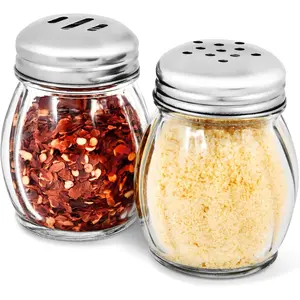 6-Ounces Glass Spices Shaker With Perforated Stainless Steel Top And Parmesan Cheese Shaker With Slotted Stainless Steel Top/Set of 2/Bulk Swirl Retro Style Dispensers With Lids/Salt & Pepper Shakers Kitchen Seasoning