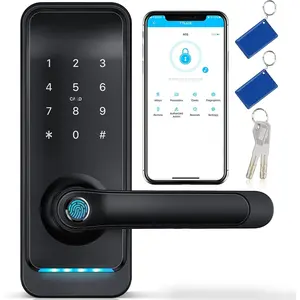 Door Lock with Handle:  Keyless Entry Digital Door Lock for Front Door - Fingerprint Keypad  Dnob - Generate Passcode Remotely - App Control - Easy Installation(Black)