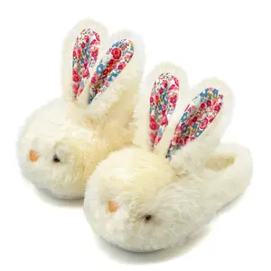 Lumubby Children's Slide Slippers, Fuzzy Warm Bunny Home Footwear with 3D Eyes & Ears, Non-Slip Cotton Indoor Winter Shoes for Toddlers