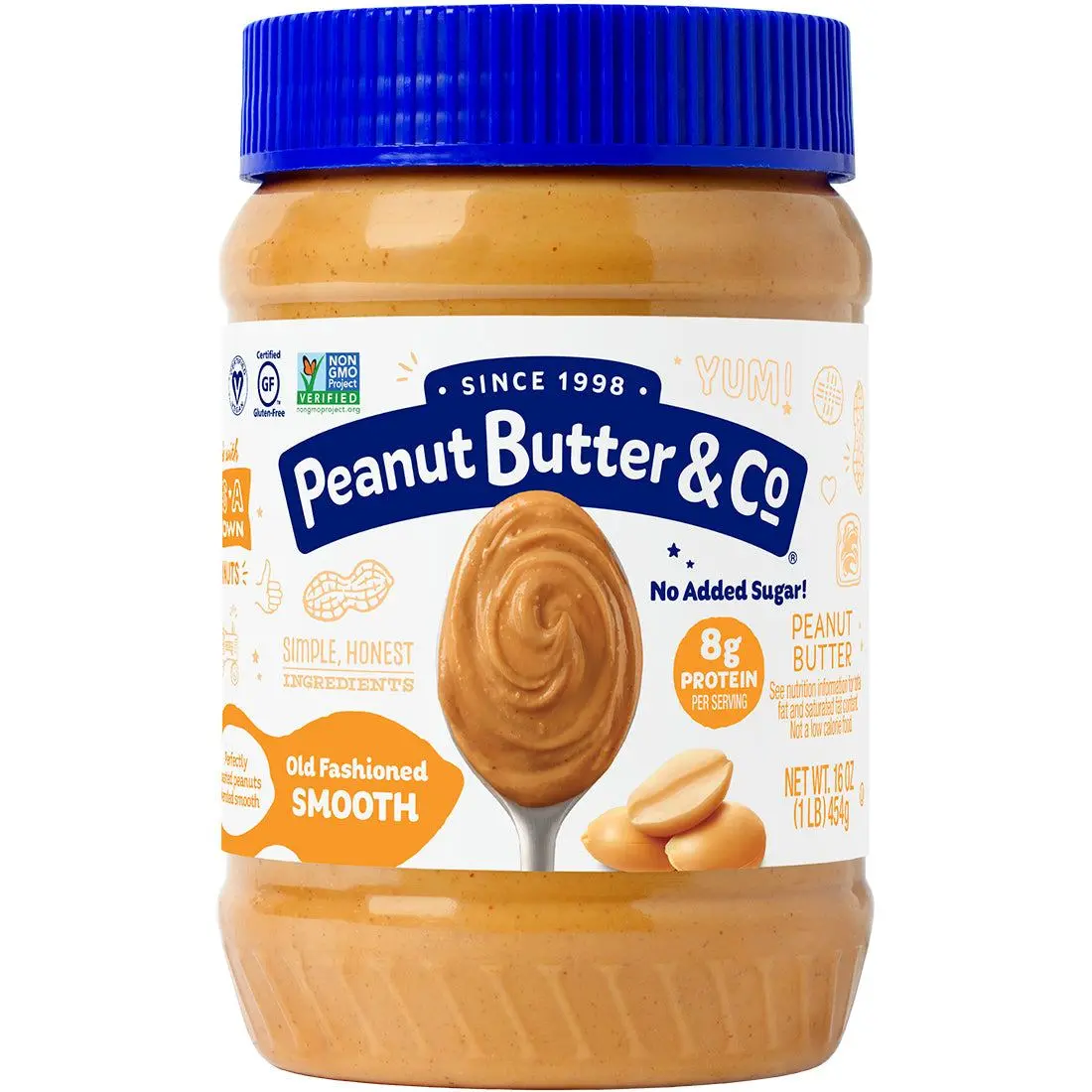 PEANUT BUTTER & CO Old Fashioned Smooth Peanut Butter - No Added Sugar, 8g Protein, Clean Peanut Flavor, 100% USA Grown Peanuts