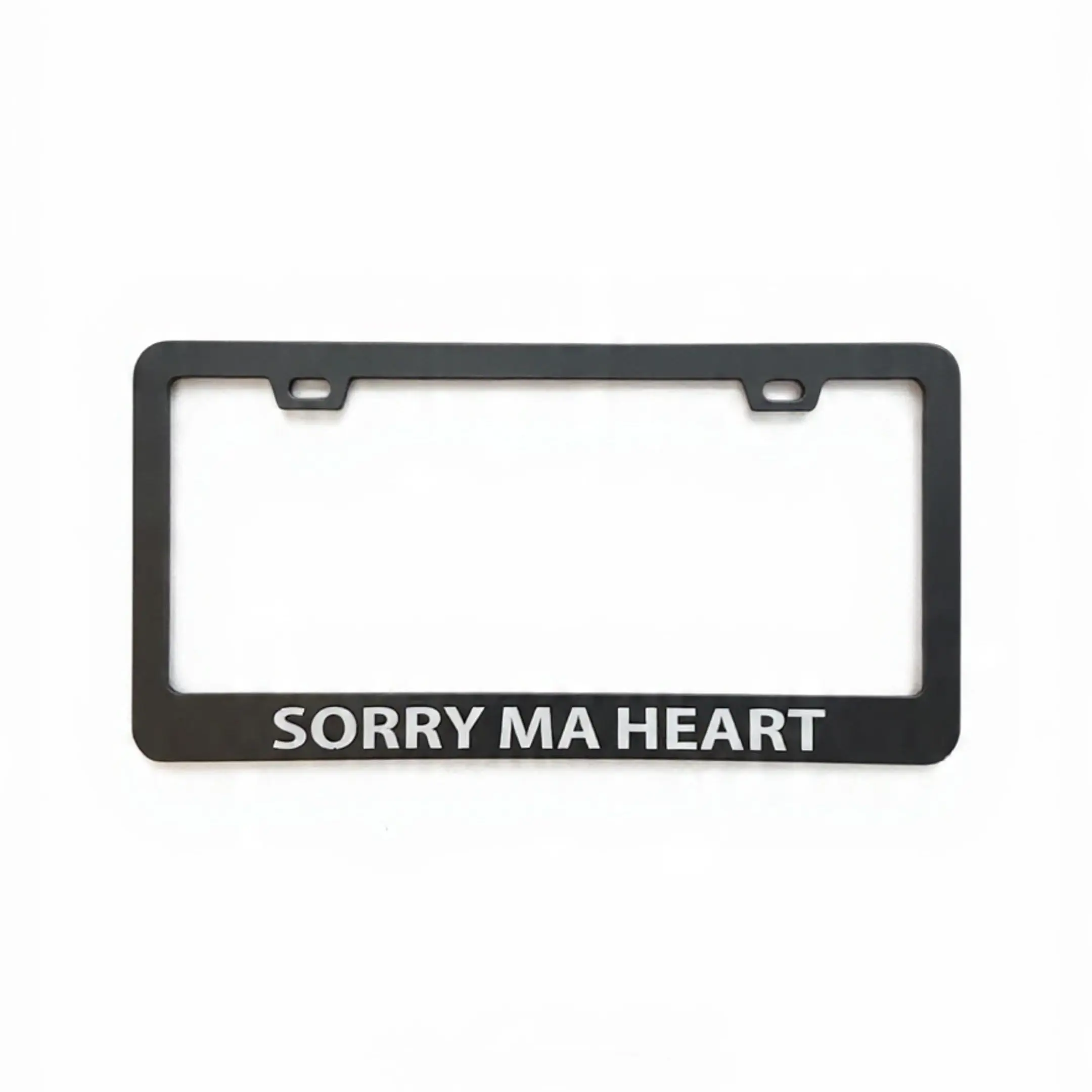 SORRY MA HEART Black Stainless Steel License Plate Frame | Funny Apology Car Decor Rust-Proof Gift