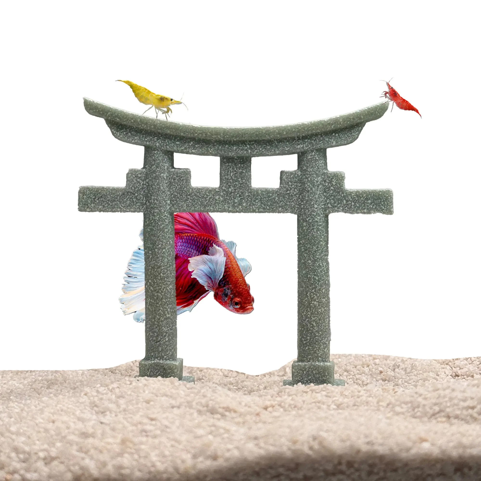 Japanese Torii Gate Aquarium Decor – Sandstone Fish Tank Shrine for Bettas & Aquatic Pets