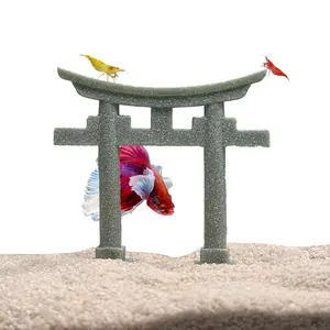 Japanese Torii Gate Aquarium Decor – Sandstone Fish Tank Shrine for Bettas & Aquatic Pets