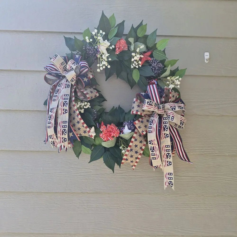 Patriotic Wreath with 2 Bows - Decorative Wreath for Home Decor, Perfect for Celebrations and Festive Occasions