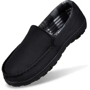 Mens Slippers Moccasins Slippers for Men House Shoes with Warm and Cozy Memory Foam Hard Sole Men's Indoor Outdoor Slippers