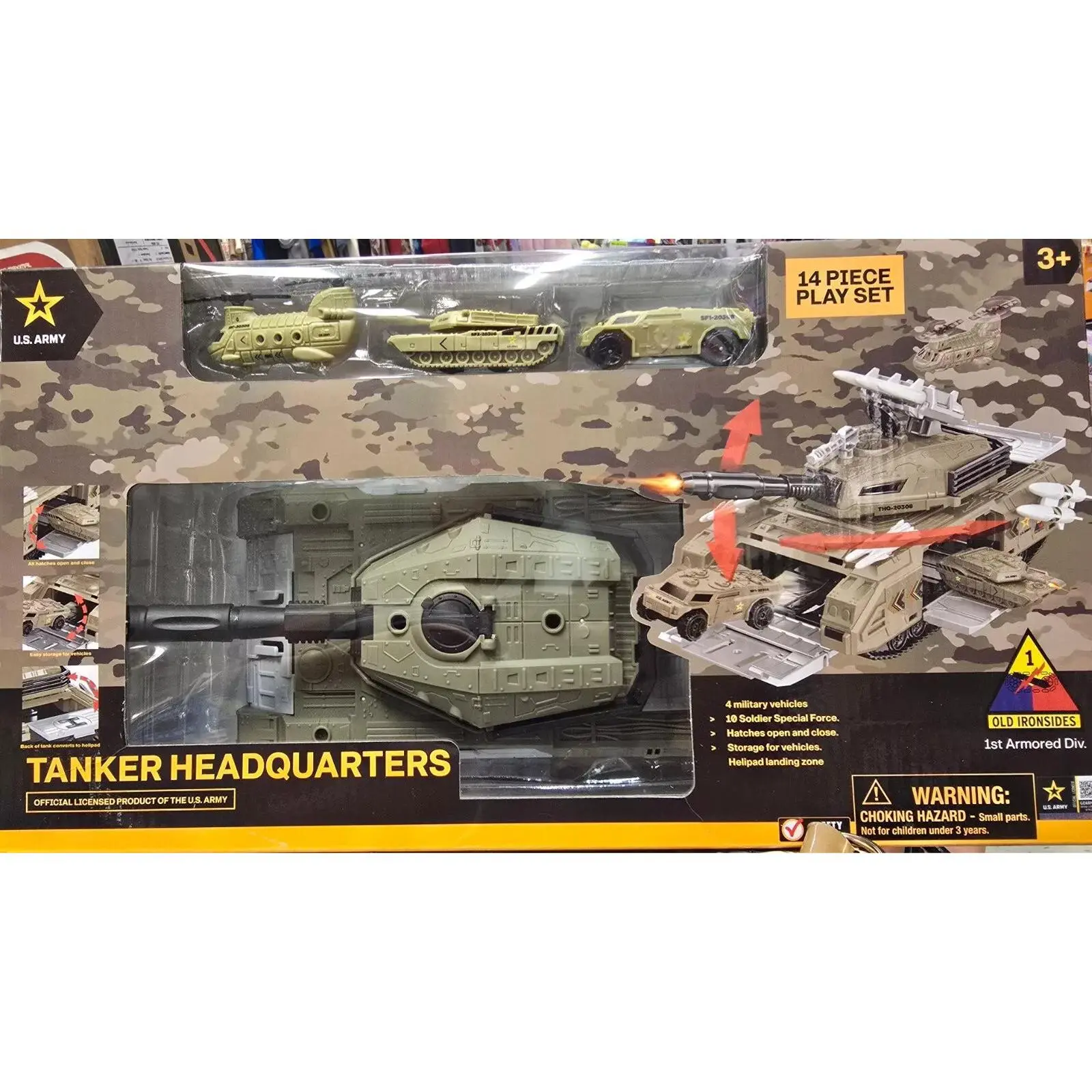 US Army Tanker Headquarters 14pcs Play Set, Hatches, Storage and Helipad Landing