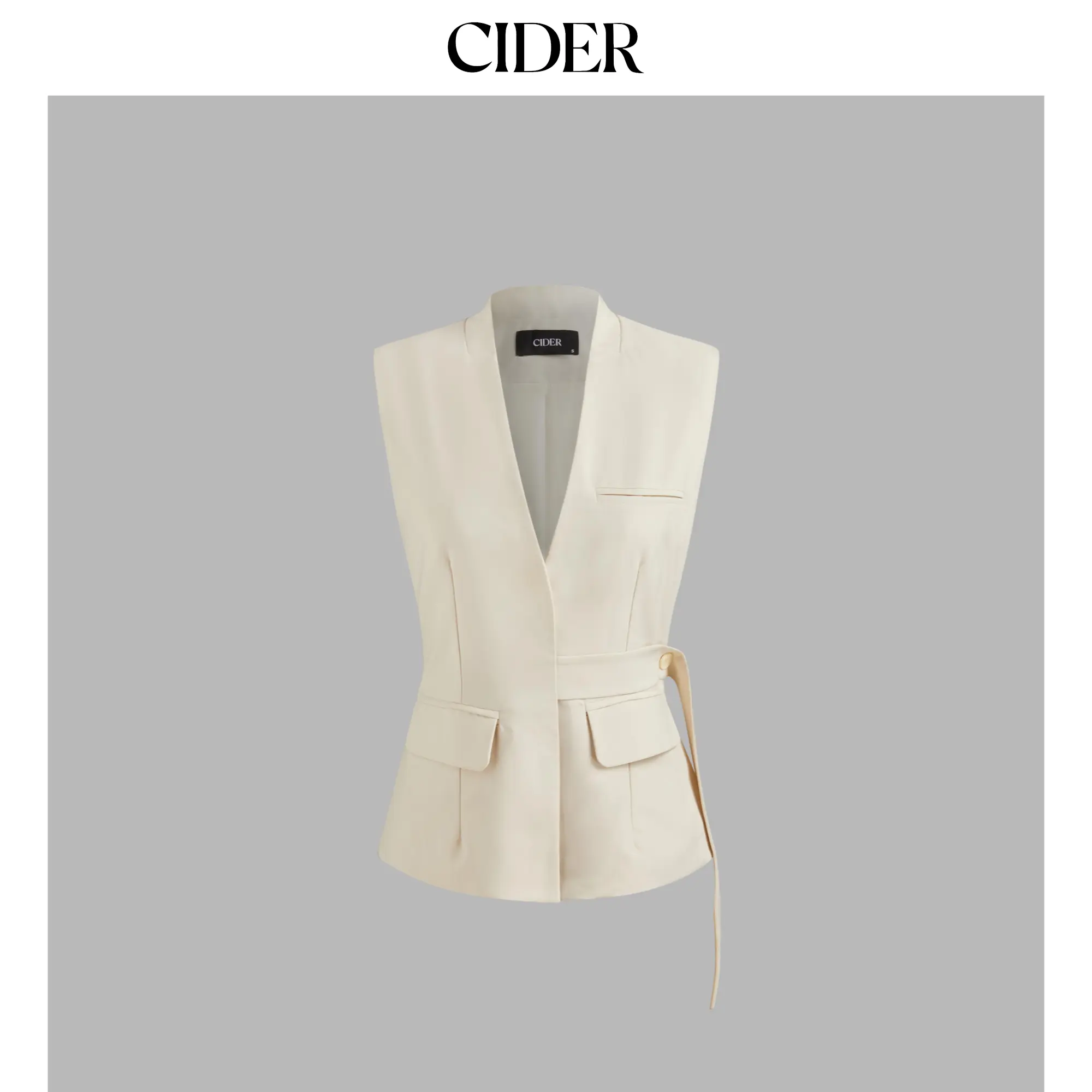 Cider Women's Sleeveless V-Neck Blazer Waistcoat, Regular Fit Belted Style with Button Front, Business, Sleeveless Waistcoat Suit Separates, Corporate Suit Separates, Elegant Suit Separates