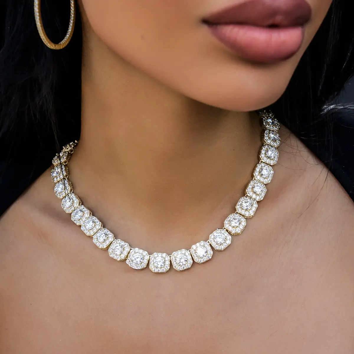 GLD Clustered Tennis Necklace in Yellow Gold- 12mm #TikTokShopBackToSchool