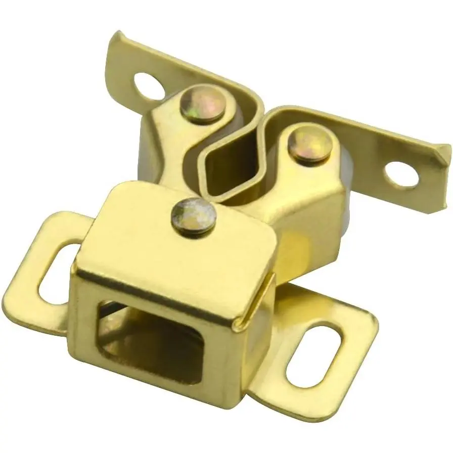4 Pcs Double Roller Cabinet Door Latches Heavy Duty Gold Hardware Set With Spear Shaped Mounting Screws Self Locking Door Catch Accessories For Home Kitchen Cupboard Wardrobe Closet Cabinet Doors Stable Silent Closing Household Furniture Fitting Supplies