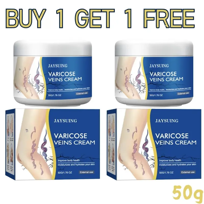 Buy 1 Get 1 Free Unisex Alcohol-Free Varicose Vein Relief Moisturizing Cream (50g) - 24 Months Shelf Life, Body Care Product with Moisture, Contains Neither Harsh Additives, Soothes Legs, Reduces Swelling/Pain/Tiredness, Hydrates Adult Dry Skin