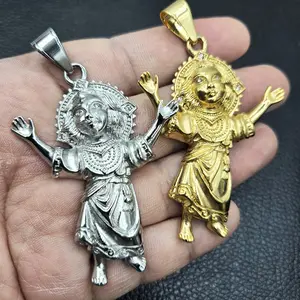 MaxBling81 Iced Baby Jesus Religious Charm Pendant - Stainless Steel, Cubic Zirconia Stones, Unisex Casual Fashion Accessory for Anniversary, Birthday (Style S-33)