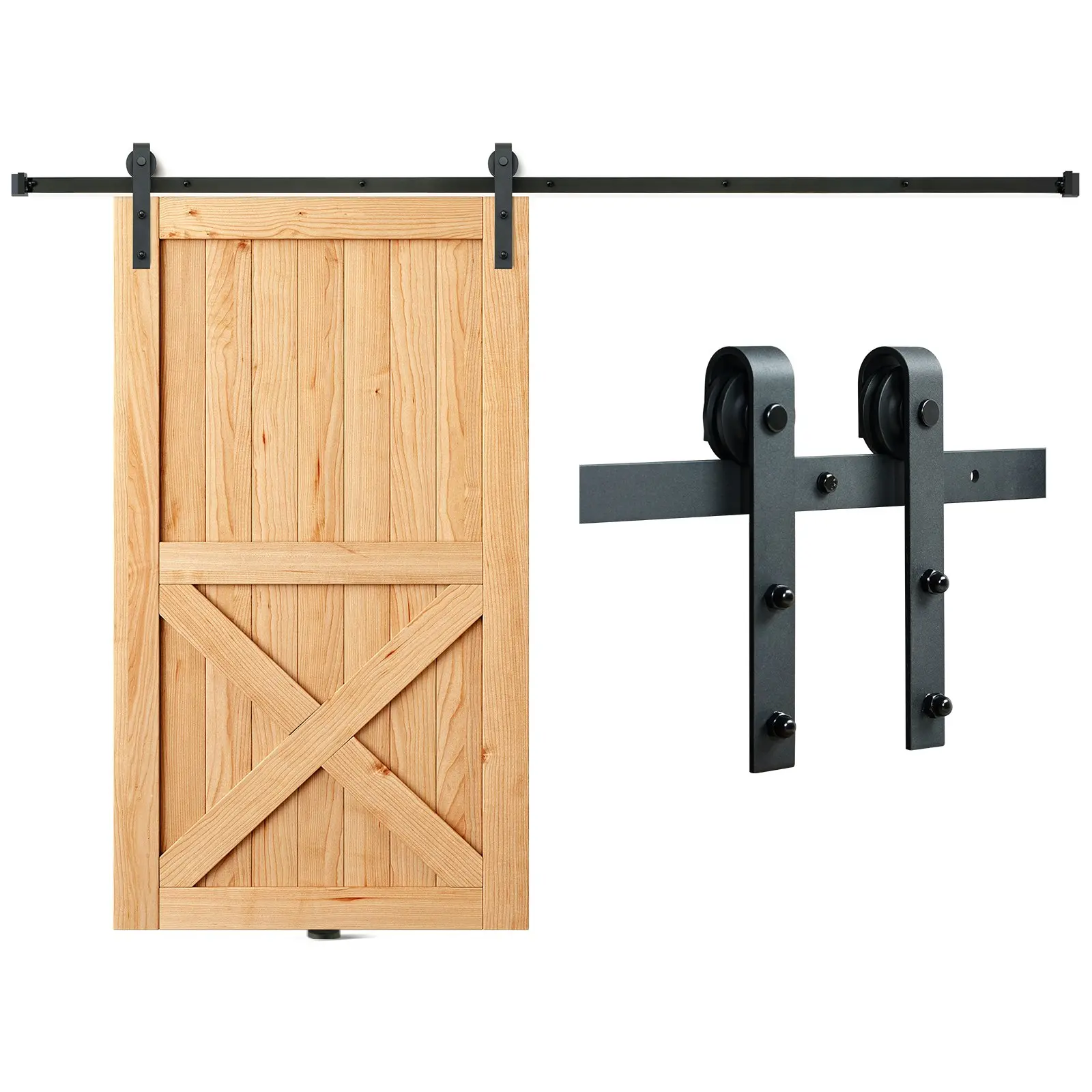 VEVOR 8FT Sliding Barn Door Hardware Kit, 330LBS Loading Heavy Duty Barn Door Track Kit for Single Door, Fit 3.7-4.3FT Wide and 1.3-1.8 Thick Door Panel, with Smooth Silent Pulley (J Shape)