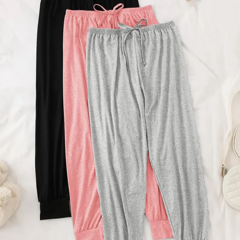 [Plus Size] Women's Solid Color Basic Tie Front Elastic Waist Pajama Pants, Loose Casual Comfy Jogger Pants for Daily Wear, Women's Sleepwear & Loungewear for All Seasons, Loose Fitting Sleepwear, PJ Pants, Womenswear